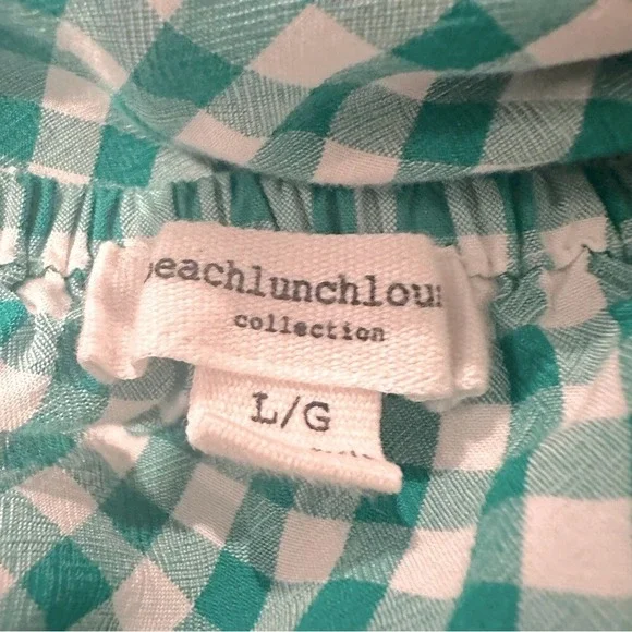 Beach Lunch Lounge Sheetal Gingham Blouse Women's Large Happy Green Classic - Picture 5 of 7